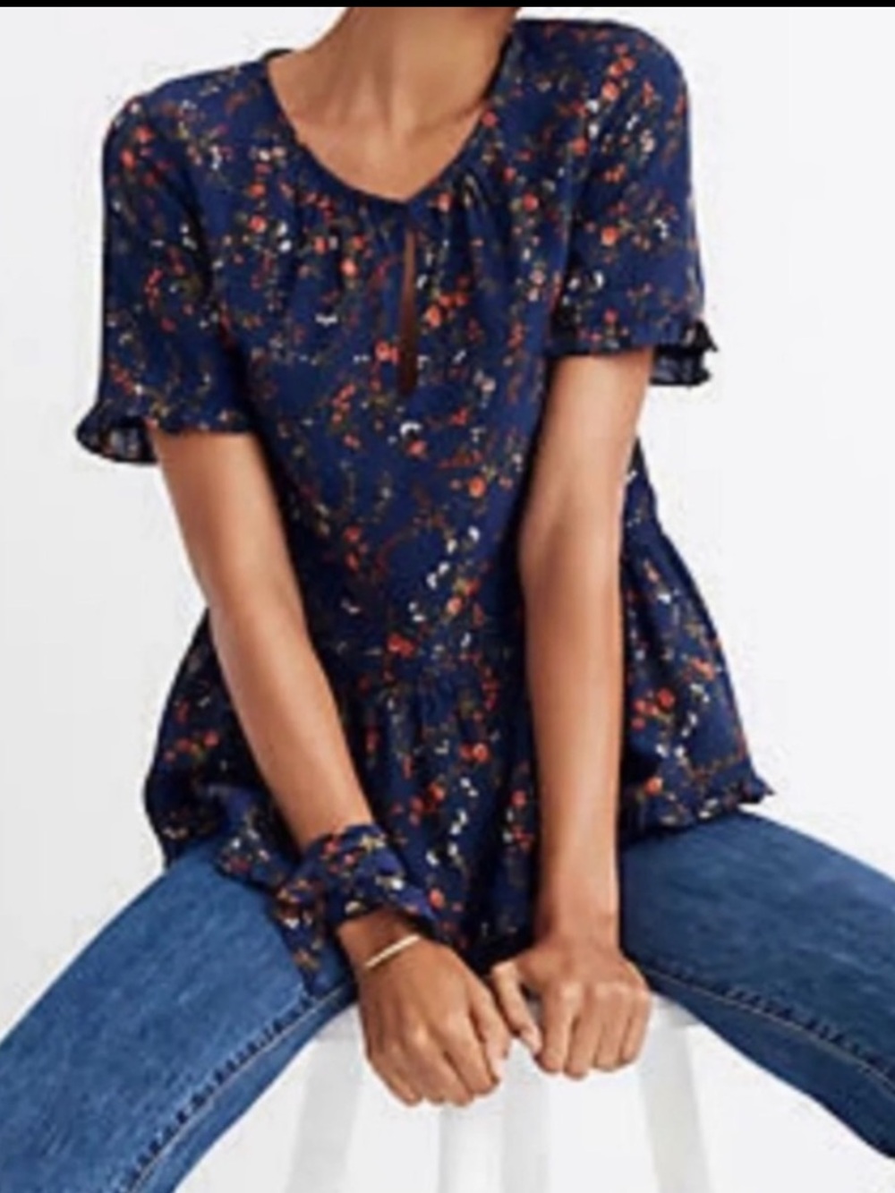 Madewell Silk Stanza Ruffle-Hem Top western
